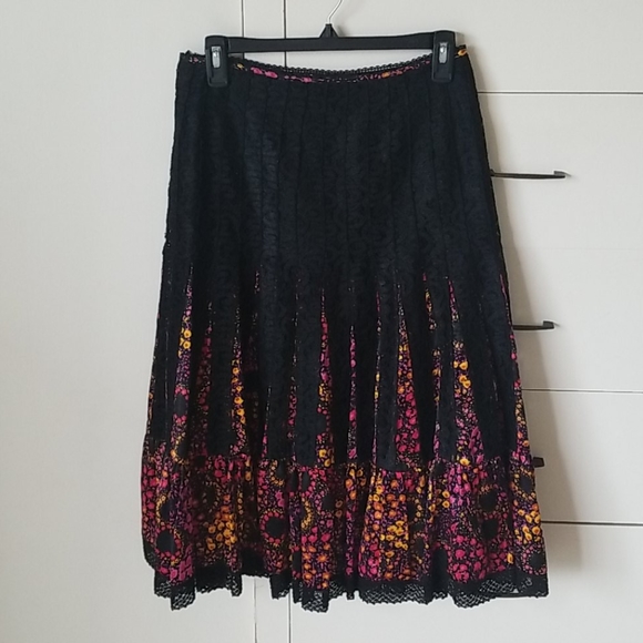 Free People silk lace black floral  skirt 2 - Picture 2 of 5